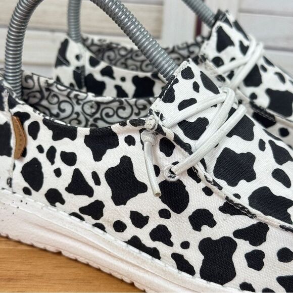 Hey Dude Wendy Milky Way Cow Print Canvas Slip On Shoes White Black Womens 6 - Picture 7 of 12